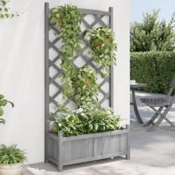 Jardinière avec treillis gris bois massif de sapin alsavelo