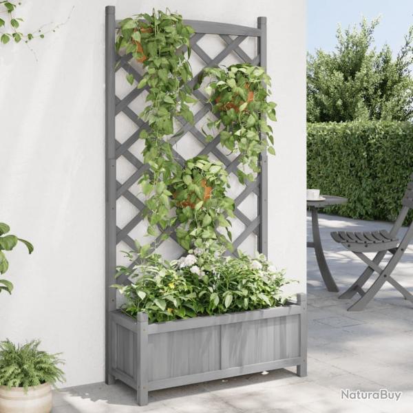 Jardinire avec treillis gris bois massif de sapin alsavelo