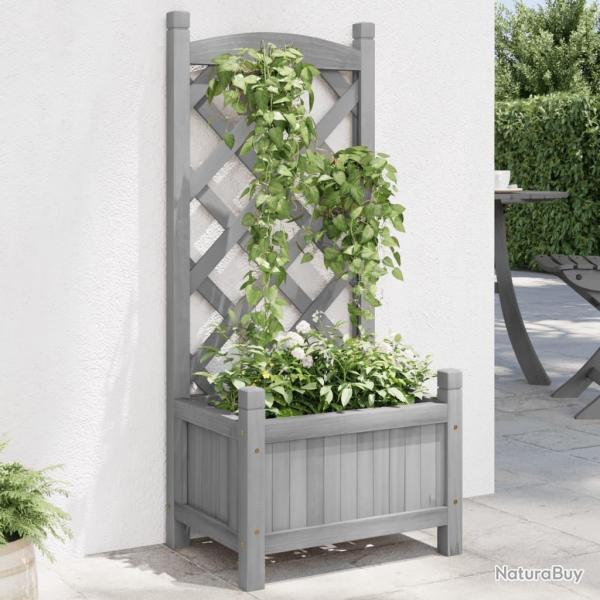 Jardinire avec treillis gris bois massif de sapin alsavelo