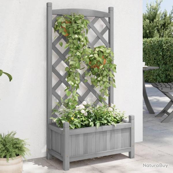 Jardinire avec treillis gris bois massif de sapin alsavelo