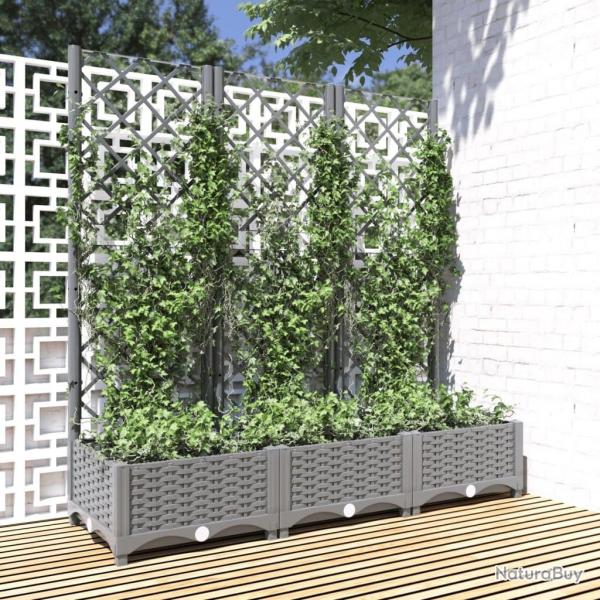 Jardinire avec treillis Gris clair 120x40x121,5 cm PP alsavelo