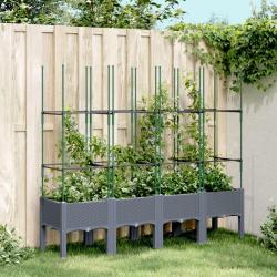 Jardinière avec treillis bleu gris 160x40x142,5 cm PP alsavelo