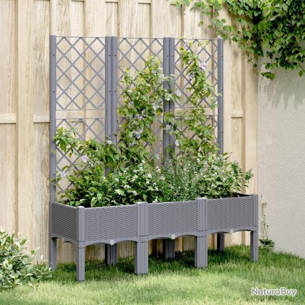 Jardinire avec treillis bleu gris 120x40x142 cm PP alsavelo