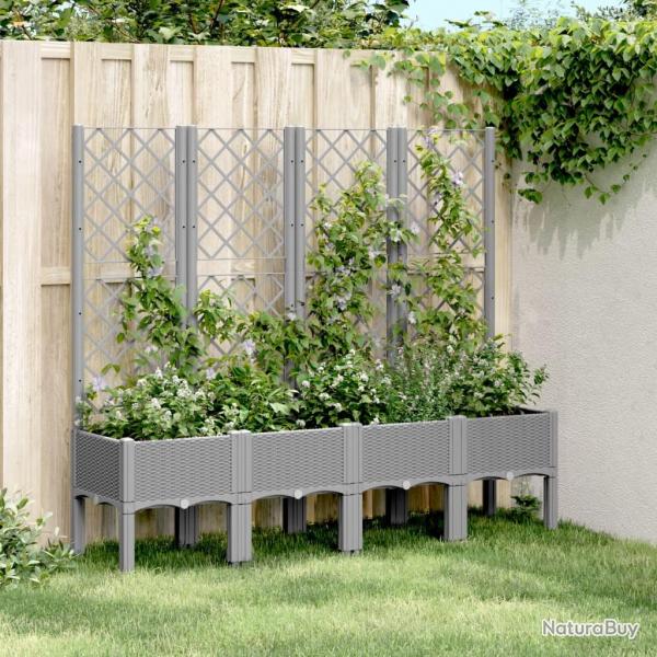 Jardinire avec treillis gris clair 160x40x142 cm PP alsavelo