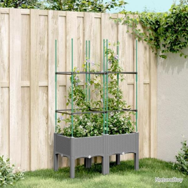 Jardinire avec treillis gris clair 80x40x142,5 cm PP alsavelo