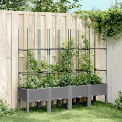 Jardinière avec treillis gris clair 160x40x142,5 cm PP alsavelo