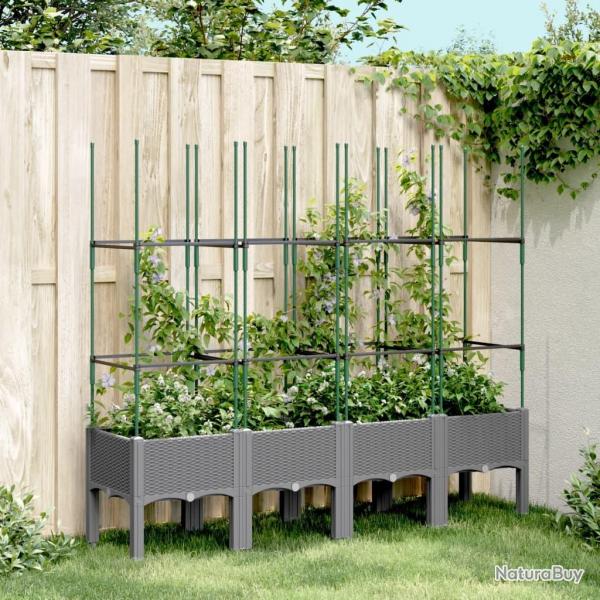 Jardinire avec treillis gris clair 160x40x142,5 cm PP alsavelo