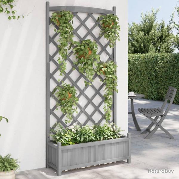 Jardinire avec treillis gris bois massif de sapin alsavelo