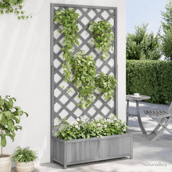 Jardinire avec treillis gris bois massif de sapin alsavelo