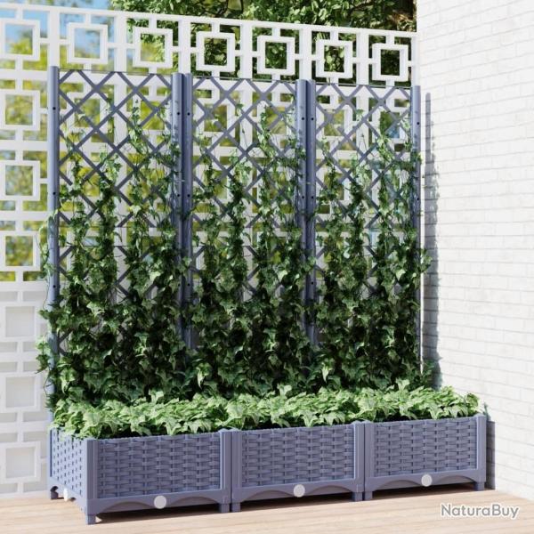 Jardinire avec treillis bleu gris 120x40x121,5 cm PP alsavelo