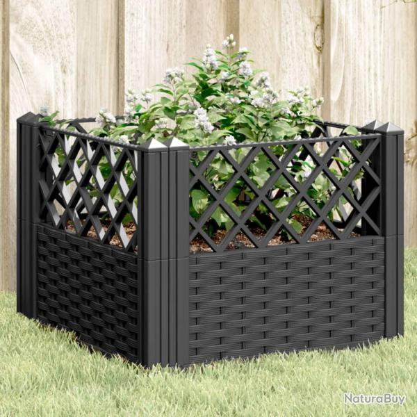 Jardinire avec piquets noir 43,5x43,5x43,5 cm PP alsavelo