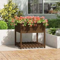 Jardinière avec étagère Marron miel 82,5x82,5x81 cm Bois de pin alsavelo