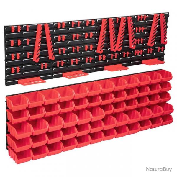 Kit de bacs de stockage et panneaux muraux 136pcs rouge et noir alsavelo