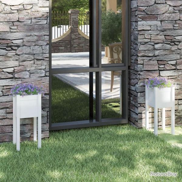 Jardinires d'extrieur 2 pcs Blanc 31x31x70 cm Bois de pin alsavelo