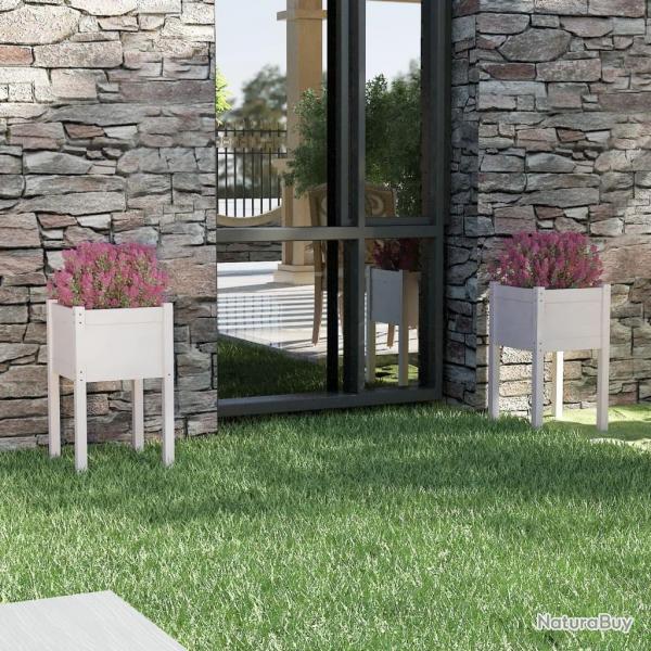 Jardinires d'extrieur 2 pcs Blanc 40x40x70 cm Bois de pin alsavelo