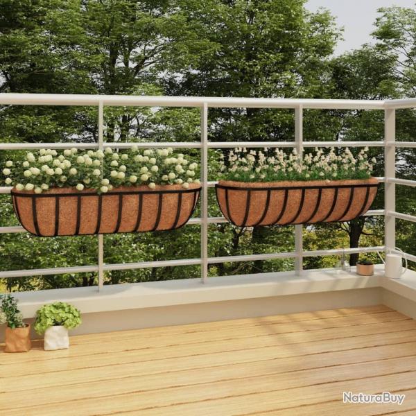 Jardinires murales 2 pcs en coco noir 76x21x16 cm acier alsavelo