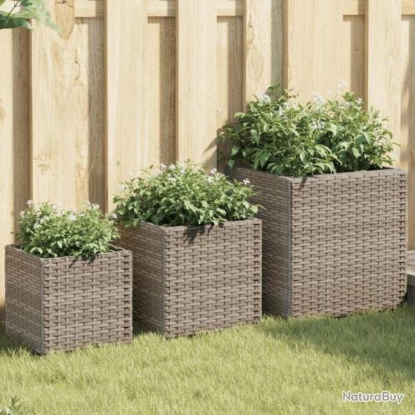 Jardinires d'extrieur 3 pcs gris rsine tresse alsavelo