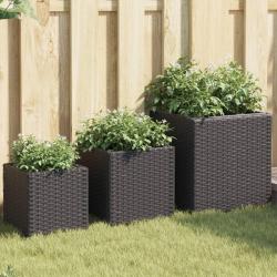 Jardinières d'extérieur 3 pcs noir résine tressée alsavelo