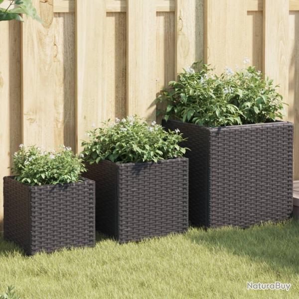 Jardinires d'extrieur 3 pcs noir rsine tresse alsavelo