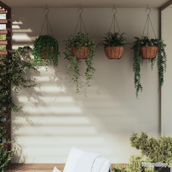 Jardinires suspendues 4 pcs avec doublure coco Noir  30x52 cm alsavelo