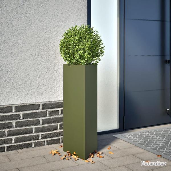 Jardinires 2 pcs vert olive triangulaire 30x26x75 cm acier alsavelo