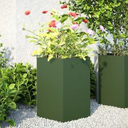Jardinières 2 pcs vert olive hexagone 46x40x45 cm acier alsavelo