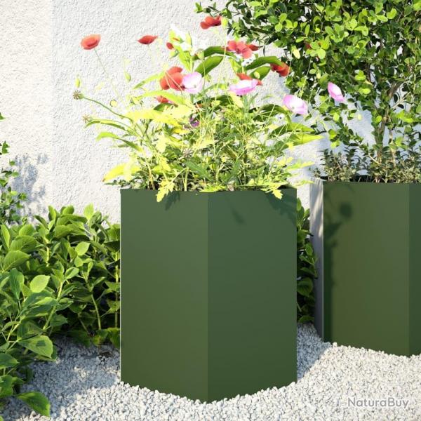 Jardinires 2 pcs vert olive hexagone 46x40x45 cm acier alsavelo