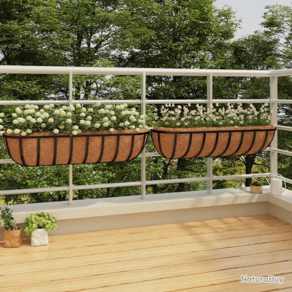 Jardinires murales 2 pcs en coco noir 91x20x23 cm acier alsavelo