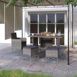 Jeu de chaise et tabouret de jardin 4 pcs Résine tressée Gris alsavelo