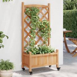 Jardinière avec treillis et roues marron bois massif de sapin alsavelo