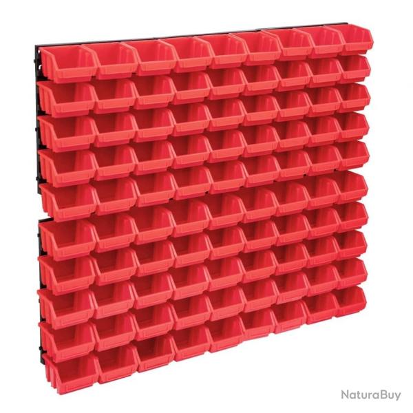 Kit de bacs de stockage et panneaux muraux 96 pcs Rouge et noir alsavelo
