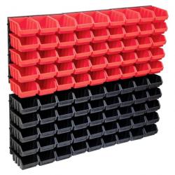 Kit de bacs de stockage et panneaux muraux 96 pcs Rouge et noir alsavelo