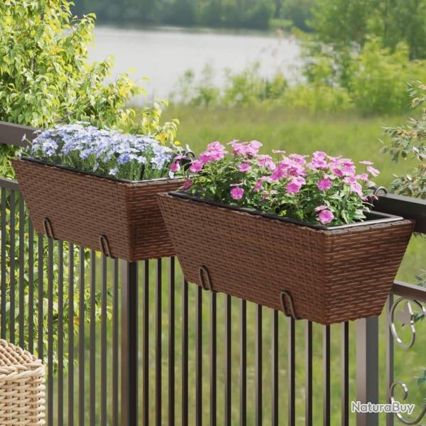 Jardinires avec crochets 2 pcs marron rsine tresse alsavelo