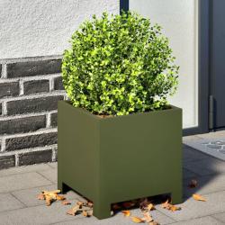 Jardinières 2 pcs vert olive 30x30x30 cm acier alsavelo