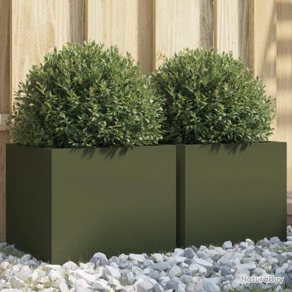 Jardinires 2 pcs vert olive 32x30x29 cm acier alsavelo