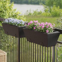 Jardinières avec crochets 2 pcs noir résine tressée alsavelo