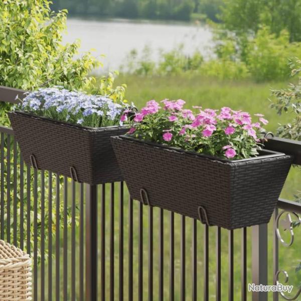 Jardinires avec crochets 2 pcs noir rsine tresse