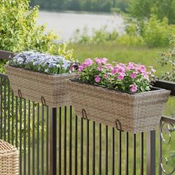 Jardinières avec crochets 2 pcs gris résine tressée alsavelo