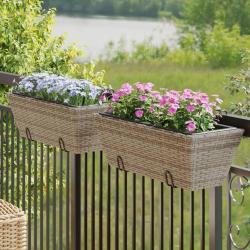 Jardinières avec crochets 2 pcs gris résine tressée alsavelo