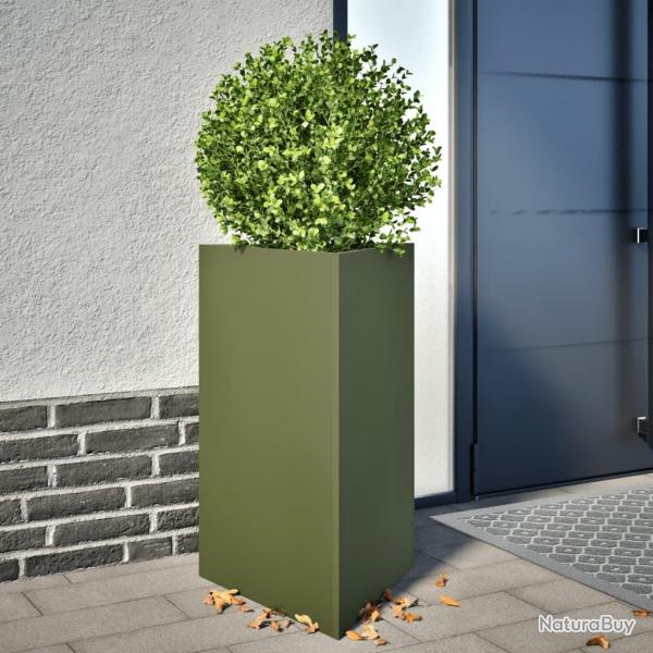 Jardinires 2 pcs vert olive triangulaire 50x43x75 cm acier alsavelo