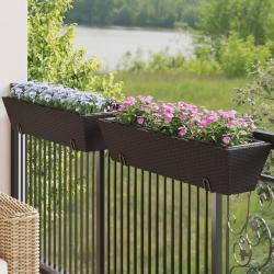 Jardinières avec crochets 2 pcs noir résine tressée alsavelo