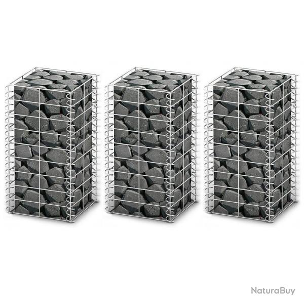 Jeu de panier de gabion 3 pcs Fil galvanis 25x25x50 cm alsavelo