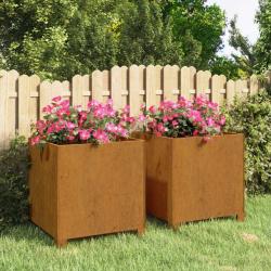 Jardinières avec pieds 2 pcs Rouillé 42x40x43 cm Acier corten alsavelo