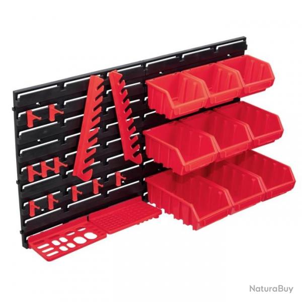 Kit de bacs de stockage et panneaux muraux 34 pcs Rouge et noir alsavelo