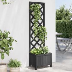 Jardinière avec treillis noir bois massif de sapin alsavelo