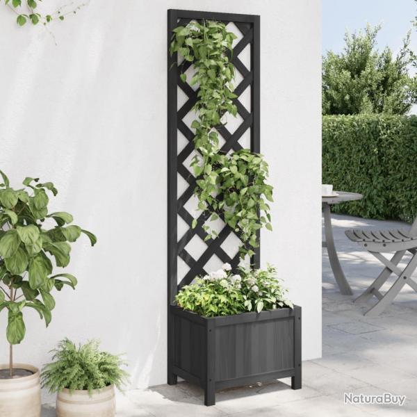 Jardinire avec treillis noir bois massif de sapin alsavelo