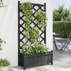 Jardinière avec treillis noir bois massif de sapin alsavelo