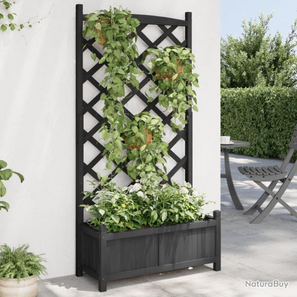 Jardinire avec treillis noir bois massif de sapin alsavelo