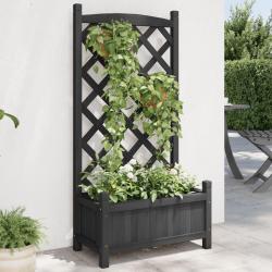 Jardinière avec treillis noir bois massif de sapin alsavelo
