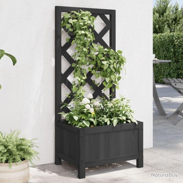 Jardinire avec treillis noir bois massif de sapin alsavelo